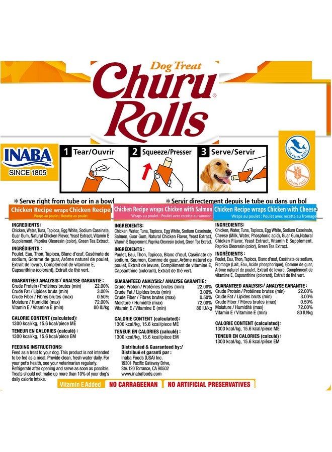 INABA Churu Rolls For Dogs, GrainFree, Soft/Chewy Baked Chicken Wrapped Churu Filled Dog Treats, 0.42 Ounces Each Stick| 24 Stick Treats Total, 3 Flavor Variety Pack (24 Sticks) - Image 2