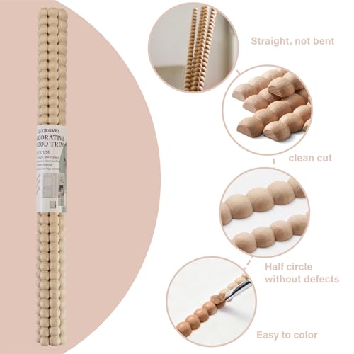 QUORGVES 12Pcs Decorative Half Beaded Wood Trim, Bobbin Trim Molding Wood Moulding for Picture Frame Home Wall Cabinet Shelf Window Door 14mm - Image 3
