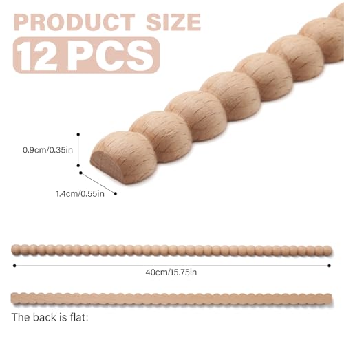 QUORGVES 12Pcs Decorative Half Beaded Wood Trim, Bobbin Trim Molding Wood Moulding for Picture Frame Home Wall Cabinet Shelf Window Door 14mm - Image 2