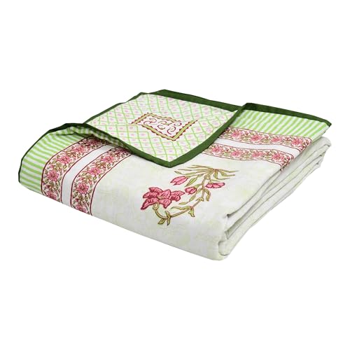 BLOCKS OF INDIA Hand Block Printed Cotton Single Size Reversible Malmal Dohar for Summer (Green Leaf)| TC - 200 - Image 1