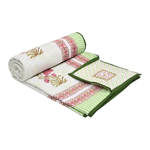 BLOCKS OF INDIA Hand Block Printed Cotton Single Size Reversible Malmal Dohar for Summer (Green Leaf)| TC - 200 - Image 2