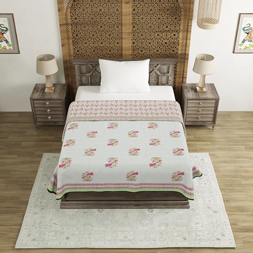 BLOCKS OF INDIA Hand Block Printed Cotton Single Size Reversible Malmal Dohar for Summer (Green Leaf)| TC - 200 - Image 4