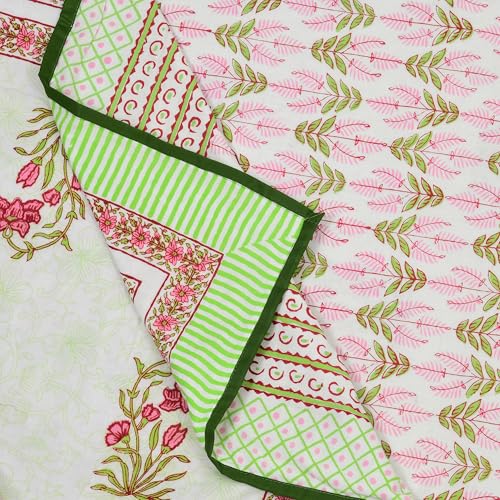 BLOCKS OF INDIA Hand Block Printed Cotton Single Size Reversible Malmal Dohar for Summer (Green Leaf)| TC - 200 - Image 5