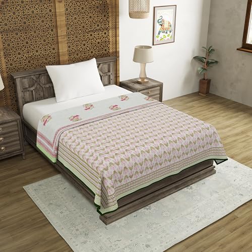 BLOCKS OF INDIA Hand Block Printed Cotton Single Size Reversible Malmal Dohar for Summer (Green Leaf)| TC - 200 - Image 3