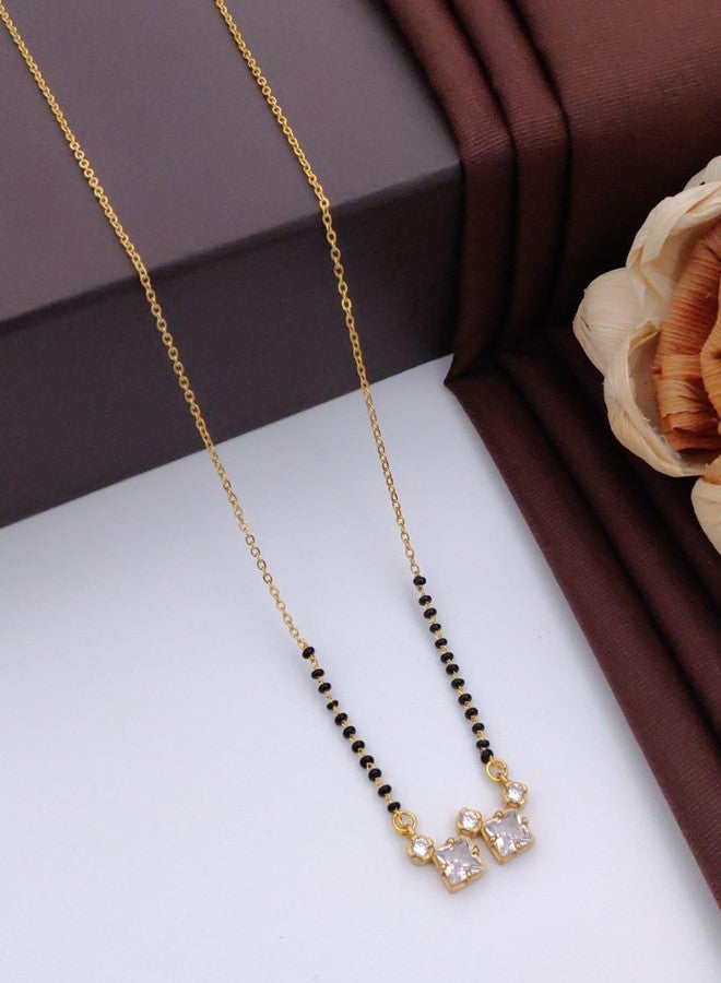sweeply Elegant Mangalsutra with Double Square CZ Pendant | Daily, Wear Traditional Jewellery for Women Gift for Birthday, Wedding, Anniversary, Valentine - Image 2