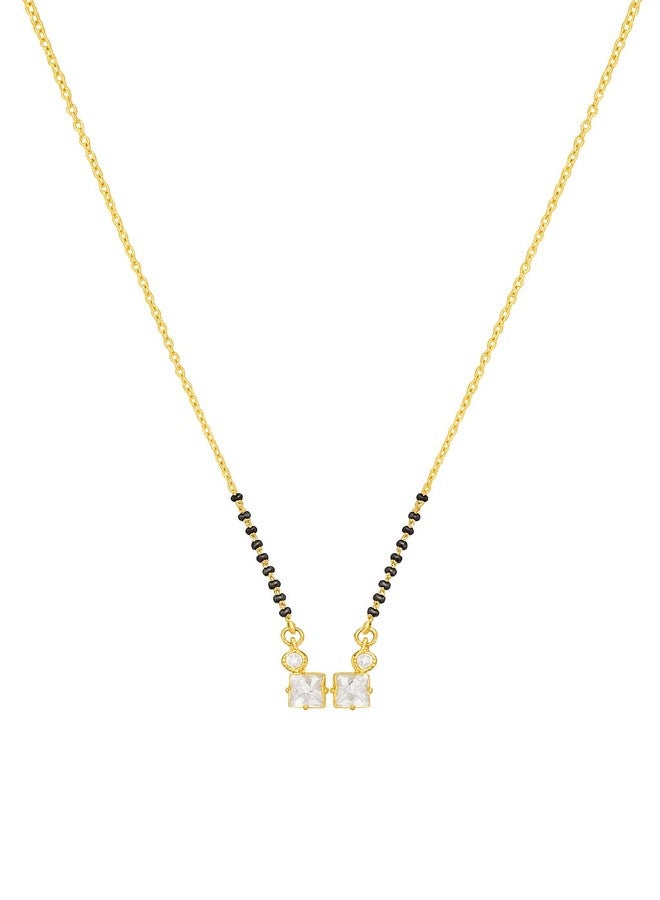 sweeply Elegant Mangalsutra with Double Square CZ Pendant | Daily, Wear Traditional Jewellery for Women Gift for Birthday, Wedding, Anniversary, Valentine - Image 1