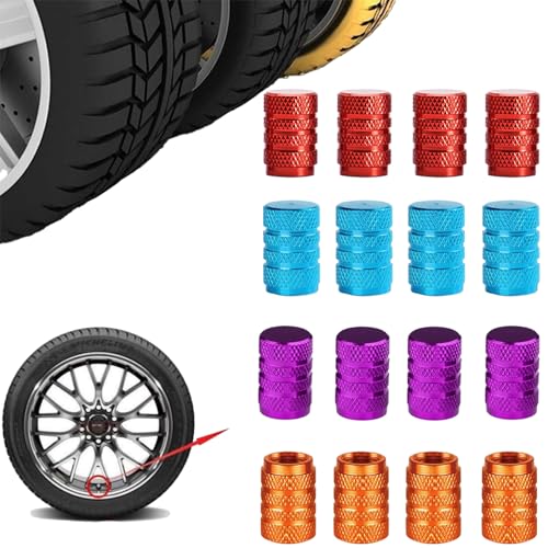 Zytiqt 16PCS Car Tyre Valve Caps, Aluminum Alloy Threaded Tyre Nozzle Caps, Stylish Car Accessories for Vehicle Aesthetics and Protection, Fits Most Cars and Bikes, Sky Blue, Red, Orange, Purple - Image 1