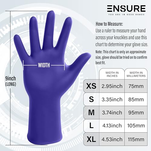 Ensure Blue Nitrile Gloves – 3 Mil Light-Duty Disposable Gloves, Powder & Latex Free, Chemo-Rated, Non-Sterile, Textured Fingertips for Medical & Dental Use, Food Service & Cleaning (200, Medium) - Image 2