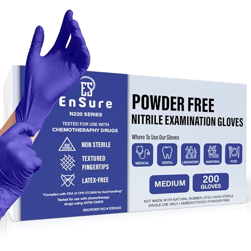 Ensure Blue Nitrile Gloves – 3 Mil Light-Duty Disposable Gloves, Powder & Latex Free, Chemo-Rated, Non-Sterile, Textured Fingertips for Medical & Dental Use, Food Service & Cleaning (200, Medium) - Image 1