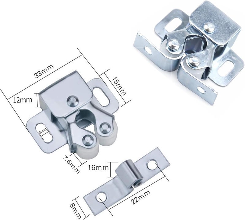 Poaker 10PCS Double Roller Door Catch Latch - Zinc Plated Cabinet & Cupboard Door Catches with Screws - Image 2