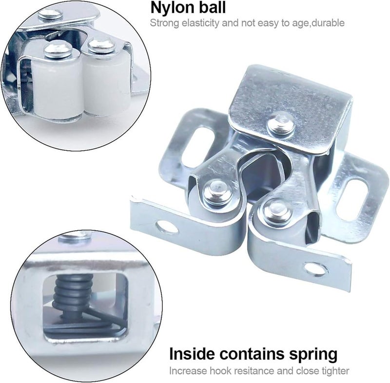 Poaker 10PCS Double Roller Door Catch Latch - Zinc Plated Cabinet & Cupboard Door Catches with Screws - Image 3