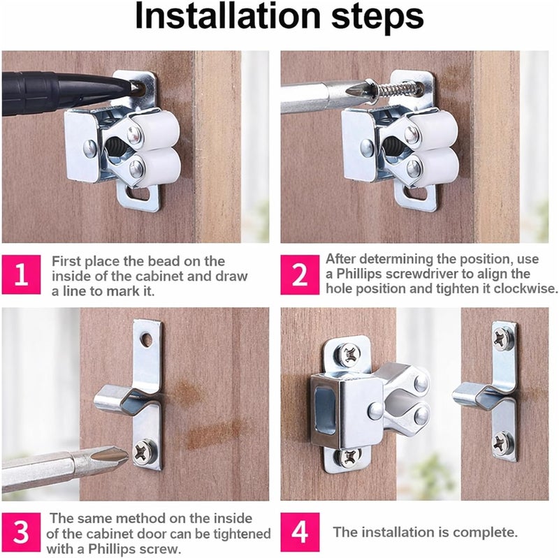 Poaker 10PCS Double Roller Door Catch Latch - Zinc Plated Cabinet & Cupboard Door Catches with Screws - Image 5