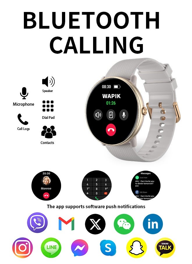 WAPIK - Korean Brand Smart Watch Y6，Business Smartwatch, Waterproof Fitness Watch, Bluetooth Calling, Compatible with Android and iOS, Smart Watch for men, AMOLED Display, Heart Rate Monitoring, Silver - Image 1