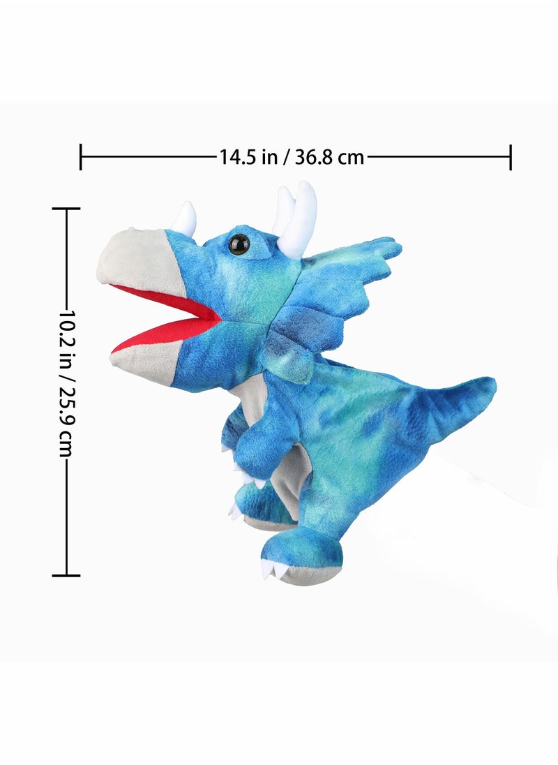 Dinosaur Hand Puppets, Triceratops Jurassic World Stuffed Animal Cute Soft Plush Toy, Open Movable Mouth Finger Gift, Birthday Gifts for Kids, Creative Role Play - Image 2