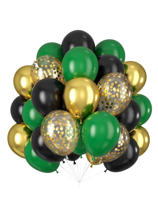 Isndare - Black Gold Green Balloons for Graduation Party Decorations 60PCS 12INCH Dark Green Metallic Chrome Gold Confetti Balloon Green Gold Black Helium Latex Balloons Jungle Tropical Wild Theme Birthday - Image 1