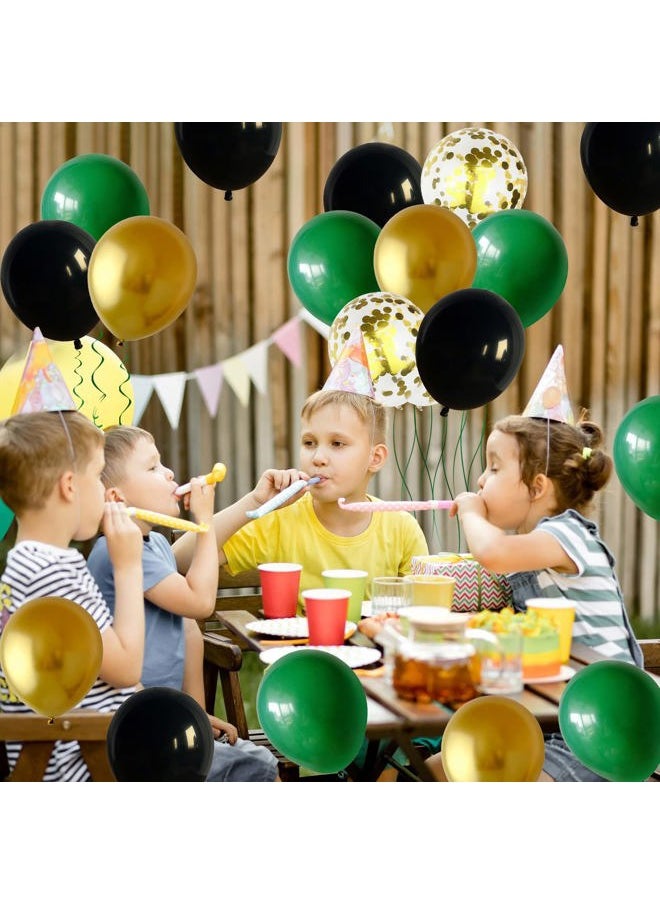 Isndare - Black Gold Green Balloons for Graduation Party Decorations 60PCS 12INCH Dark Green Metallic Chrome Gold Confetti Balloon Green Gold Black Helium Latex Balloons Jungle Tropical Wild Theme Birthday - Image 1