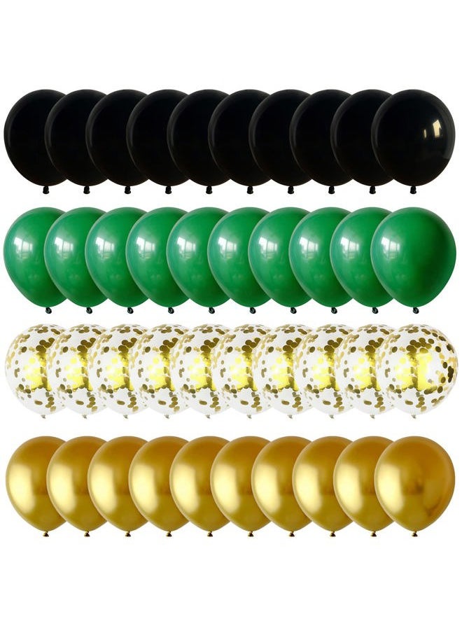 Isndare - Black Gold Green Balloons for Graduation Party Decorations 60PCS 12INCH Dark Green Metallic Chrome Gold Confetti Balloon Green Gold Black Helium Latex Balloons Jungle Tropical Wild Theme Birthday - Image 1