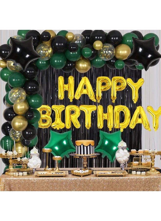 Isndare - Black Gold Green Balloons for Graduation Party Decorations 60PCS 12INCH Dark Green Metallic Chrome Gold Confetti Balloon Green Gold Black Helium Latex Balloons Jungle Tropical Wild Theme Birthday - Image 1