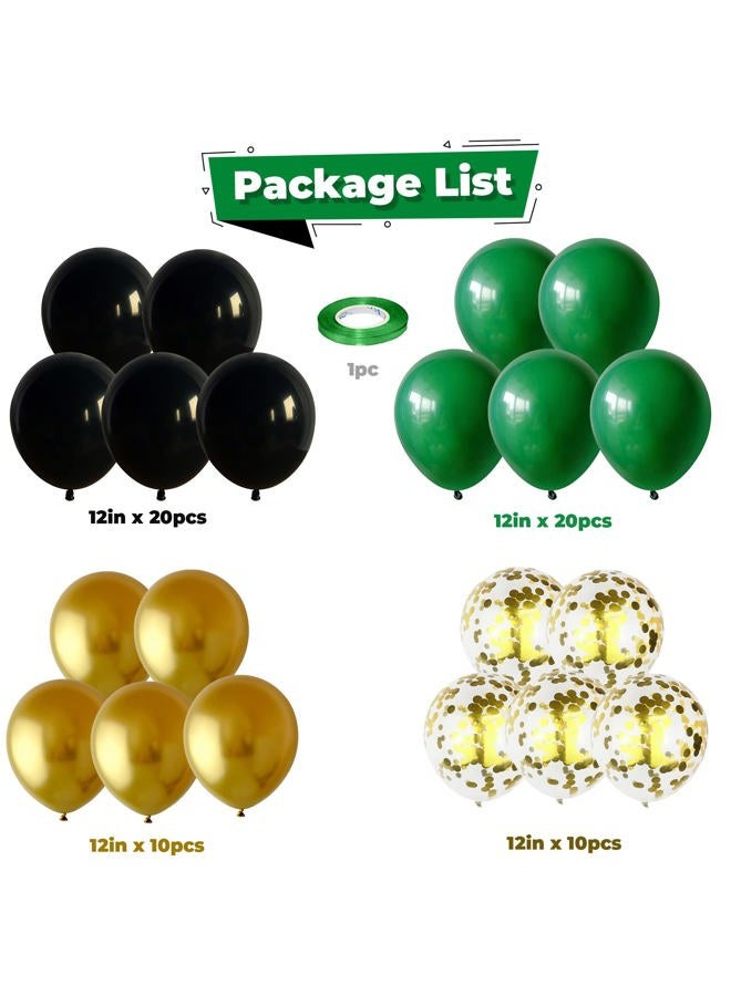 Isndare Black Gold Green Balloons 60PCS 12INCH Dark Green Metallic Chrome Gold Confetti Balloon Green Gold Black Latex Helium Balloons for Tropical Wild Theme Jungle Birthday Party Decoration Graduation - Image 2