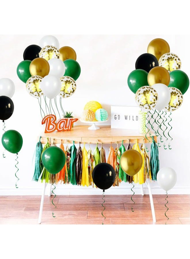 Isndare Black Gold Green Balloons 60PCS 12INCH Dark Green Metallic Chrome Gold Confetti Balloon Green Gold Black Latex Helium Balloons for Tropical Wild Theme Jungle Birthday Party Decoration Graduation - Image 4