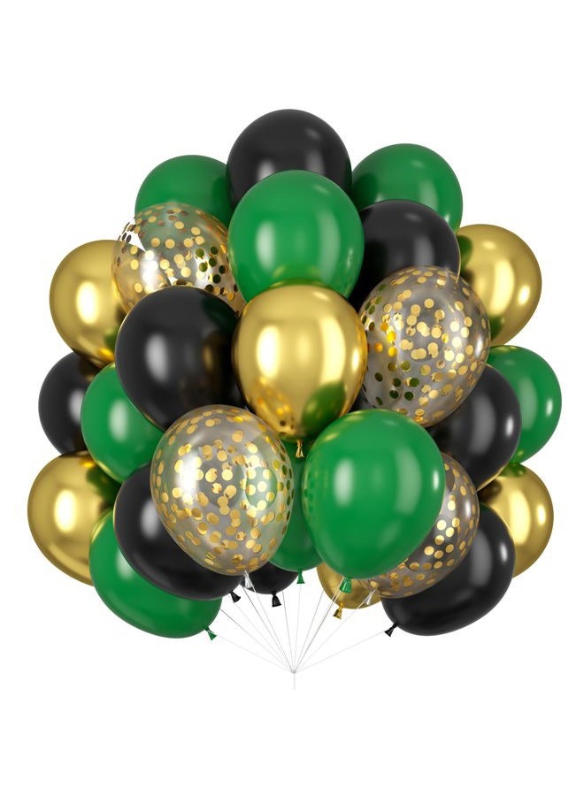 Isndare Black Gold Green Balloons 60PCS 12INCH Dark Green Metallic Chrome Gold Confetti Balloon Green Gold Black Latex Helium Balloons for Tropical Wild Theme Jungle Birthday Party Decoration Graduation - Image 1