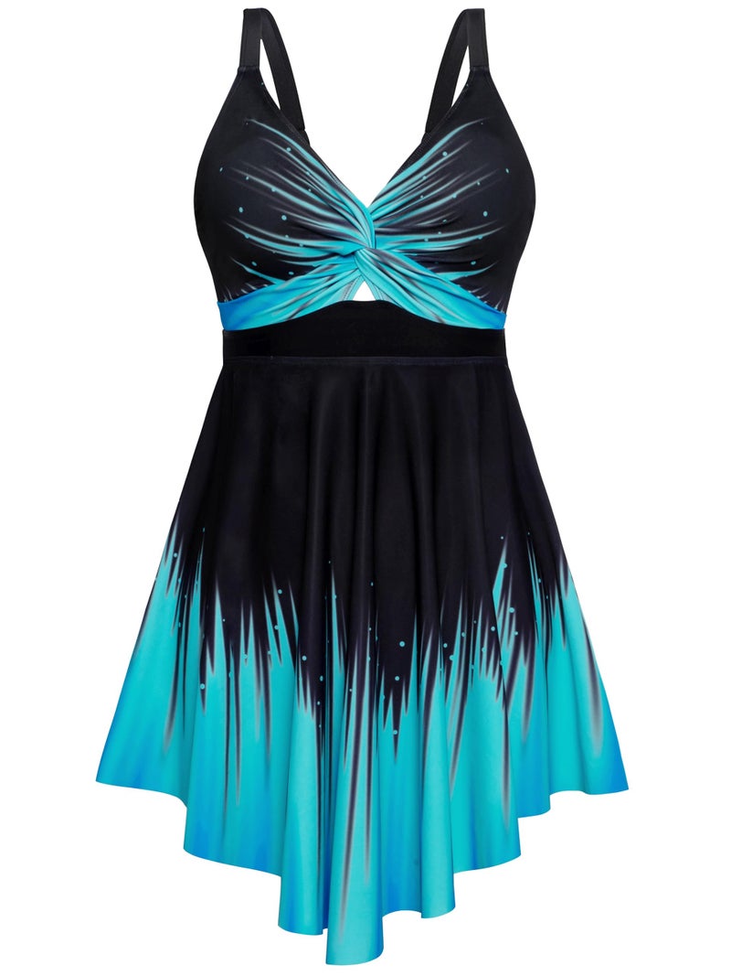 Arolina Plus Size Swim Dresses for Women High Waisted Swimsuit 2026 Modest Bathing Suit 2 Piece Swimwear Blue Summer Trendy Tankinis 2X - Image 1