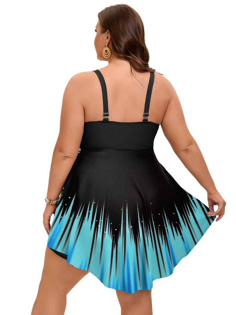 Arolina Plus Size Swim Dresses for Women High Waisted Swimsuit 2026 Modest Bathing Suit 2 Piece Swimwear Blue Summer Trendy Tankinis 2X - Image 2