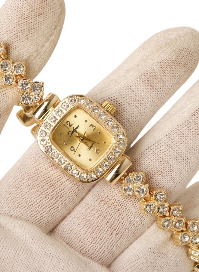 Onlyou Luxury Women Quartz Watch Gold Tone with Crystal Rhinestone Bracelet – Elegant Fashion Wrist Watch - Image 3