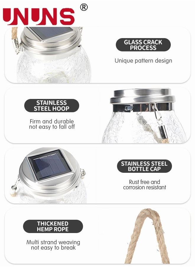 UNUNS LED Solar Powered Lights,Solar Hanging Jar Lanterns With 20 LED Each,Waterproof Solar Powered Crackle Glass Ball Lights Decor For Garden,Backyard  - Image 3