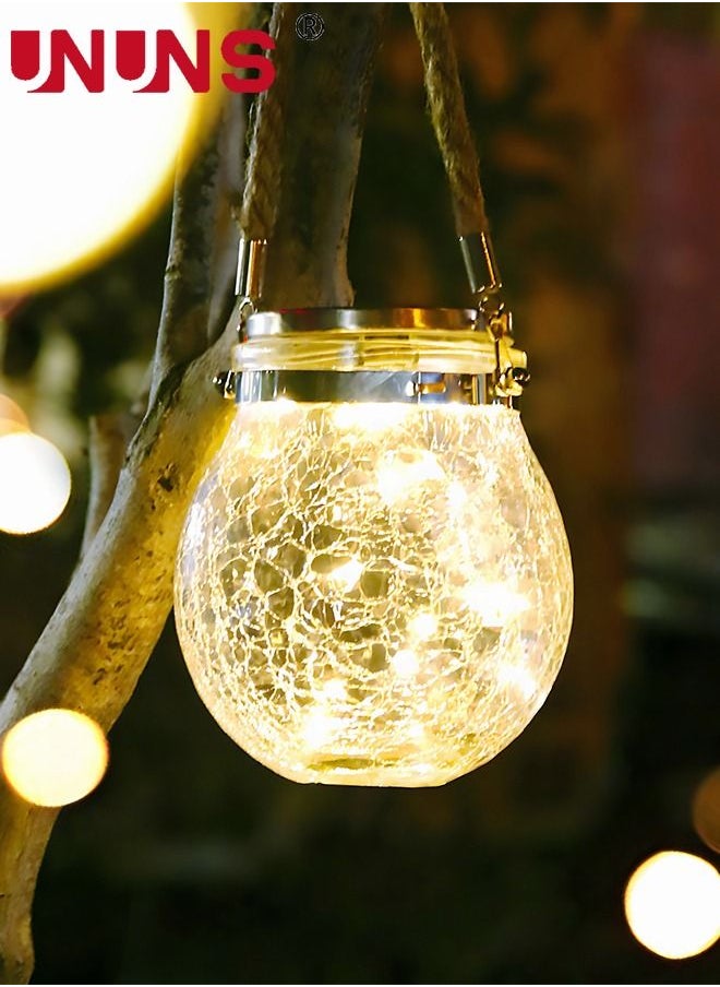 UNUNS LED Solar Powered Lights,Solar Hanging Jar Lanterns With 20 LED Each,Waterproof Solar Powered Crackle Glass Ball Lights Decor For Garden,Backyard  - Image 1