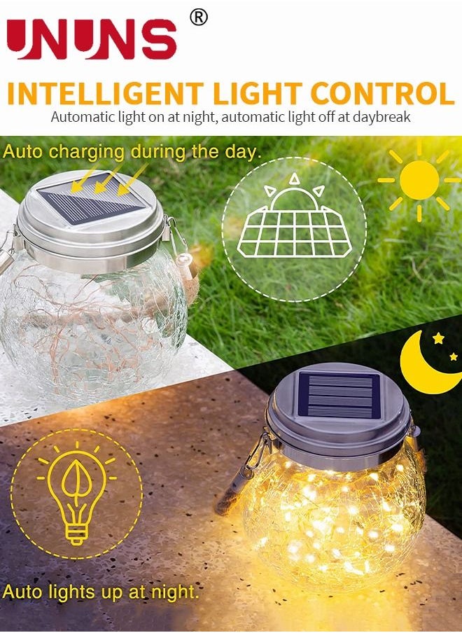 UNUNS LED Solar Powered Lights,Solar Hanging Jar Lanterns With 20 LED Each,Waterproof Solar Powered Crackle Glass Ball Lights Decor For Garden,Backyard  - Image 2