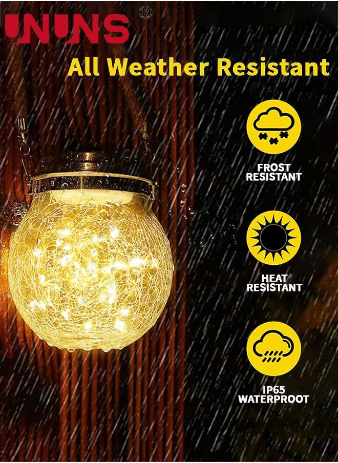 UNUNS LED Solar Powered Lights,Solar Hanging Jar Lanterns With 20 LED Each,Waterproof Solar Powered Crackle Glass Ball Lights Decor For Garden,Backyard  - Image 4