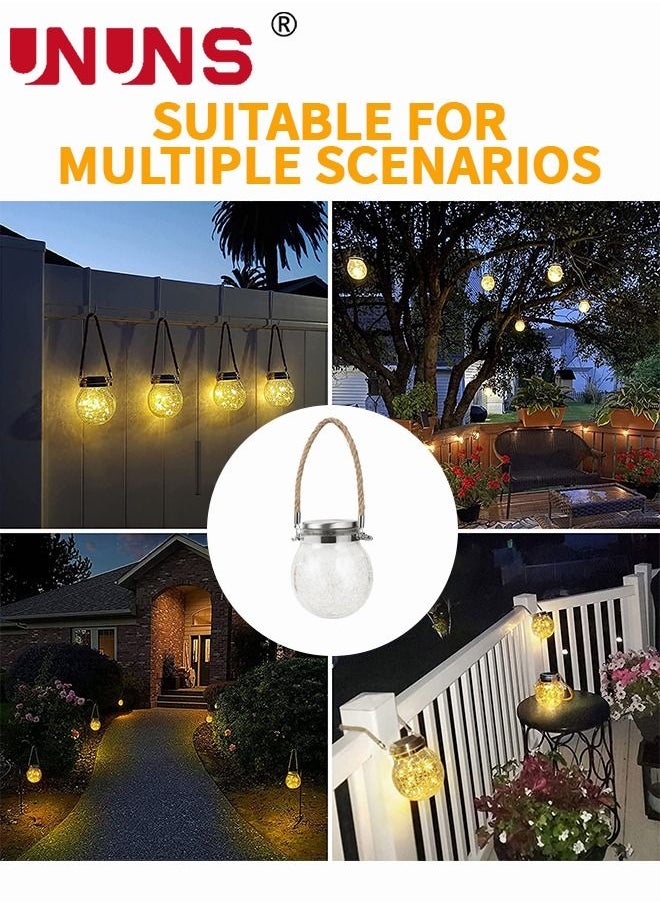 UNUNS LED Solar Powered Lights,Solar Hanging Jar Lanterns With 20 LED Each,Waterproof Solar Powered Crackle Glass Ball Lights Decor For Garden,Backyard  - Image 5