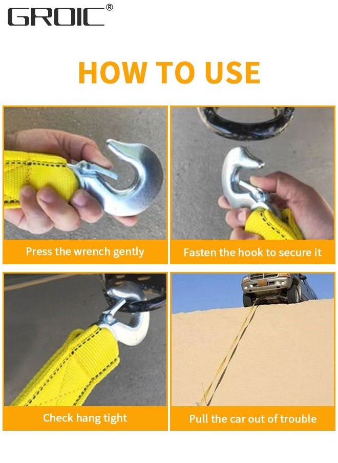GROIC - 4M Heavy Duty Tow Strap with Safety Hooks, Vehicle Heavy Duty Recovery Rope for Hauling, Stump Removal & Much More,Best Towing Accessory for Car 5 Tons - Image 1