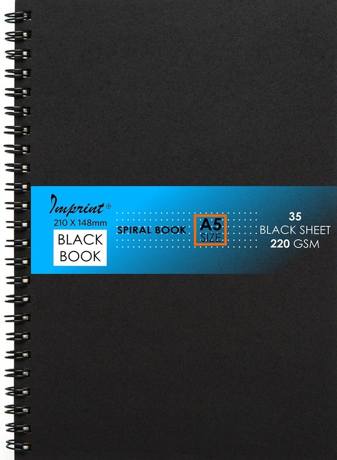 إمبرينت دفتر قصاصات أسود حلزوني من إمبرينت، مقاس A5 (تقريبًا)، مُجلّد عموديًا، يحتوي على 35 ورقة سوداء - Image 1