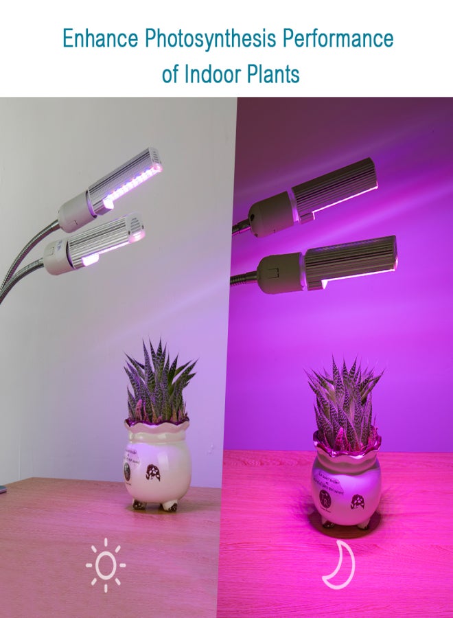 مصباح نمو LED للنباتات الداخلية 20 وات فائق السطوع 100 مصباح LED طيف أحمر وأزرق يشبه الشمس تشغيل وإيقاف تلقائي مع مؤقت 3 / 6 / 12 ساعة 5 مستويات قابلة للتعتيم مصباح قابل للاستبدال على المكتب بمشبك برأس مزدوج 360 درجة مرن على شكل عنق الإوزة - Image 5