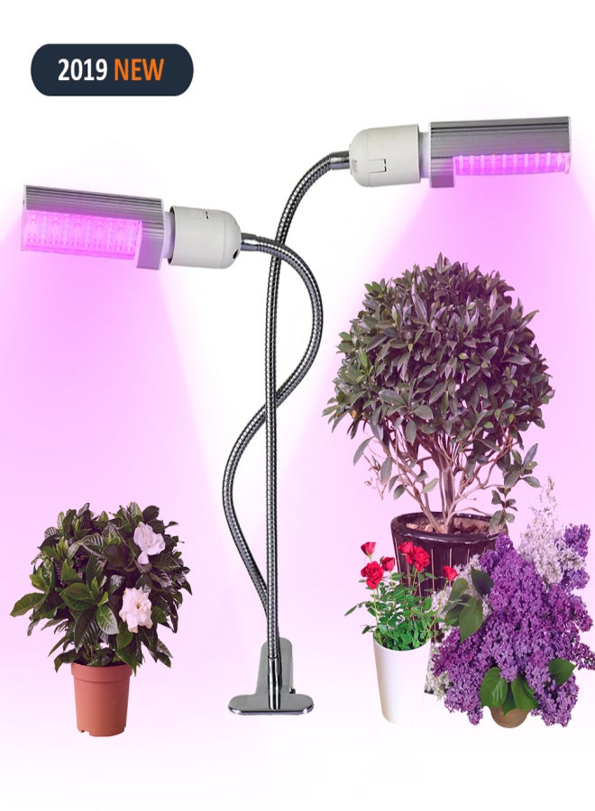 مصباح نمو LED للنباتات الداخلية 20 وات فائق السطوع 100 مصباح LED طيف أحمر وأزرق يشبه الشمس تشغيل وإيقاف تلقائي مع مؤقت 3 / 6 / 12 ساعة 5 مستويات قابلة للتعتيم مصباح قابل للاستبدال على المكتب بمشبك برأس مزدوج 360 درجة مرن على شكل عنق الإوزة - Image 2