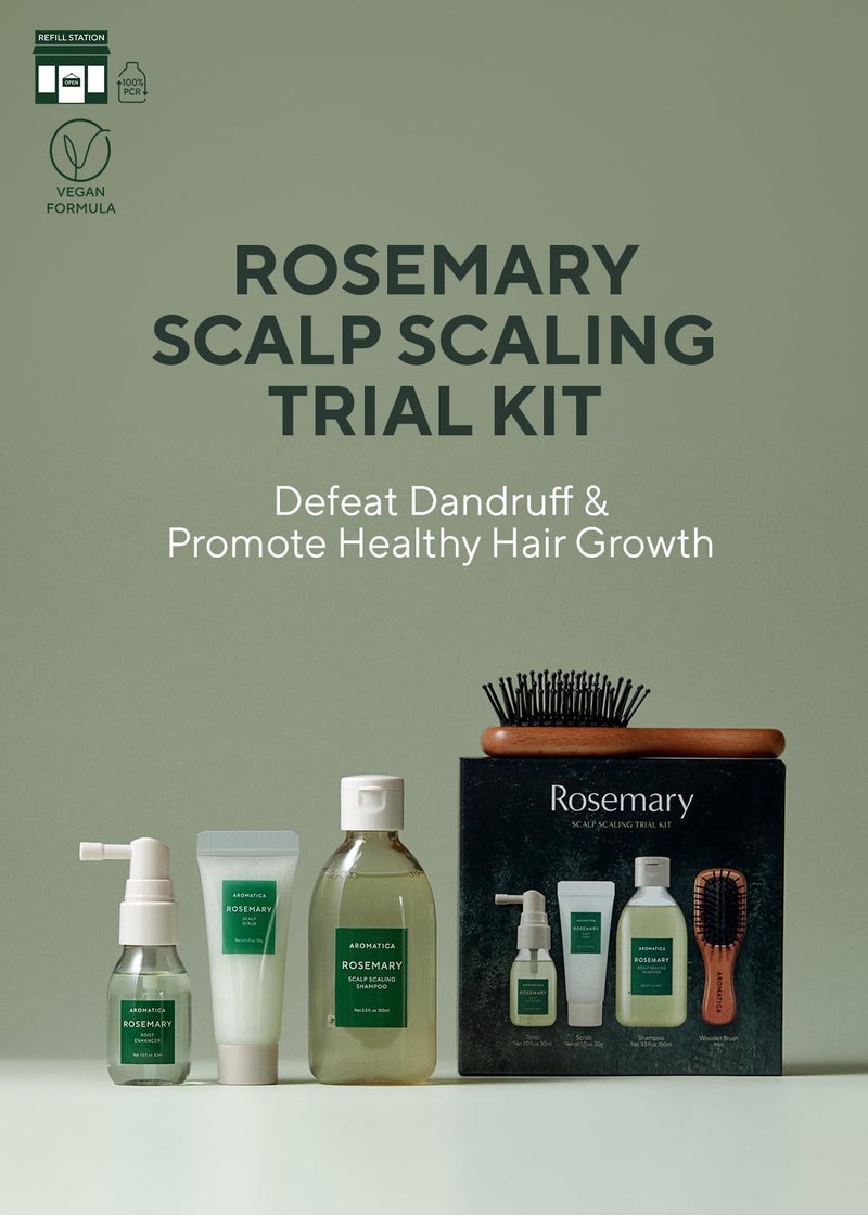 AROMATICA Rosemary Scalp Scaling Trial Kit - Travel Size Korean Hair Care Kit for Women with Mini Wooden Brush, Gentle Exfoliating Scalp Care for Hair Growth Product, with Rosemary Oil & Vegan Formula - Image 2