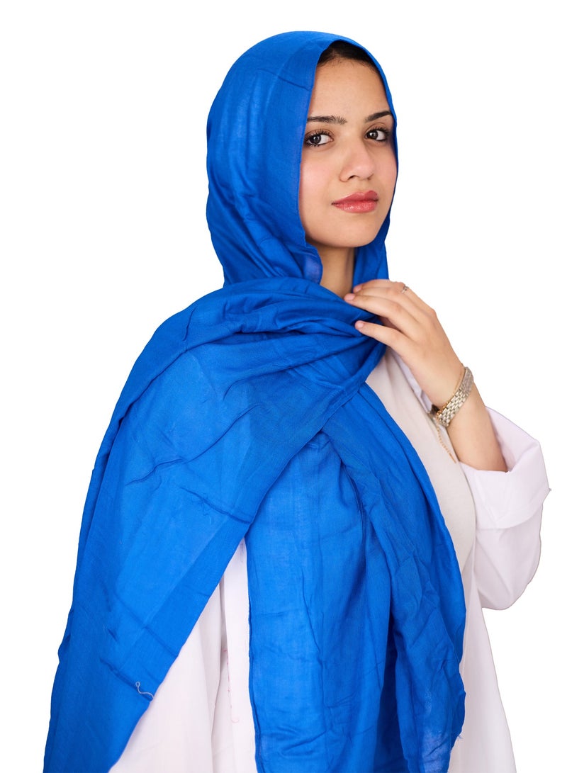 فلاور طرحة قطن مودال سادة - أزرق - Image 1