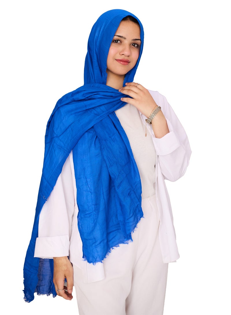 فلاور طرحة قطن مودال سادة - أزرق - Image 2