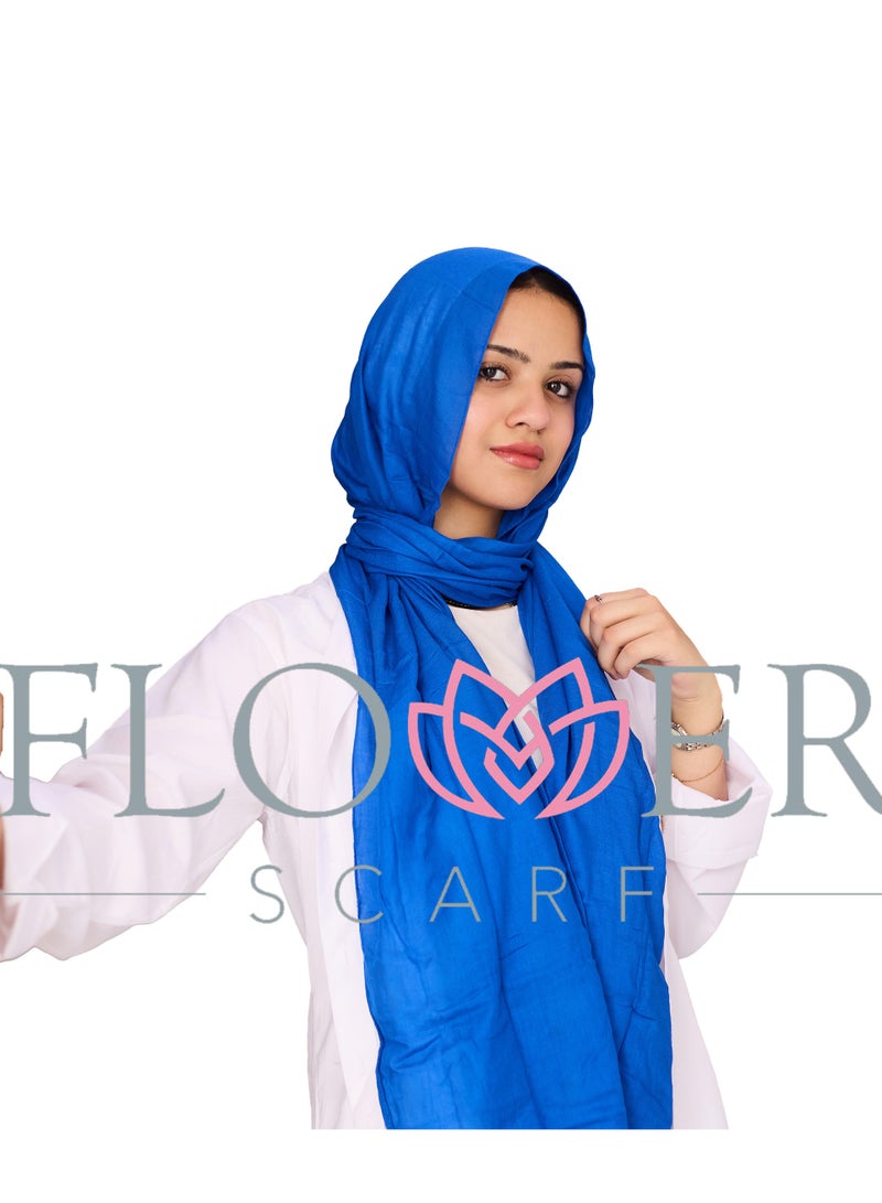 فلاور طرحة قطن مودال سادة - أزرق - Image 3