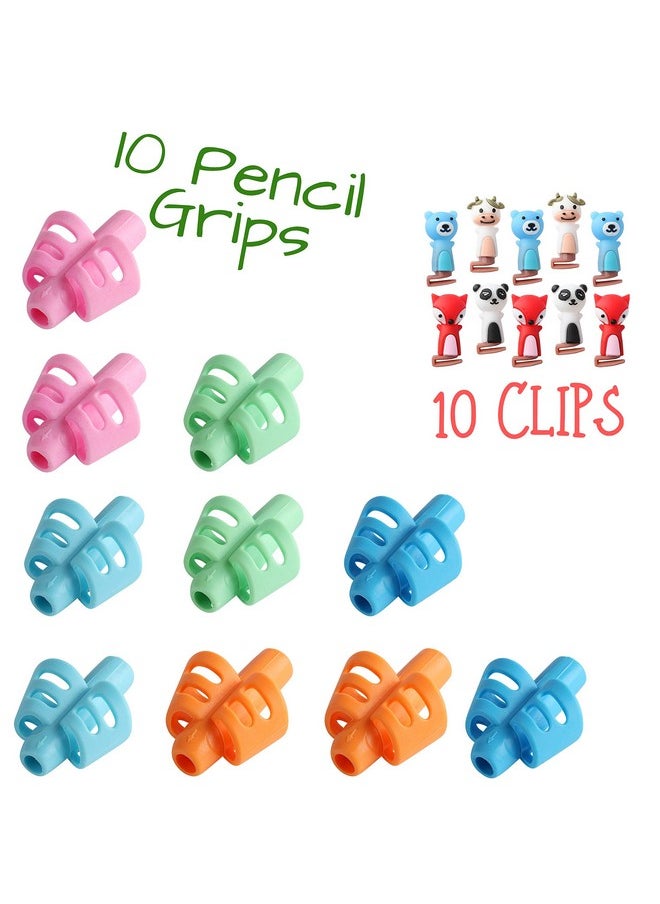 Mr. Pen - Pencil Grips For Kids Handwriting 20 Pcs (10 Finger Grips+10 Clips) Pencil Grips Pencil Grips For Kids Pencil Holder For Kids Pencil Grippers Finger Grips For Pencils Pen Grip - Image 1