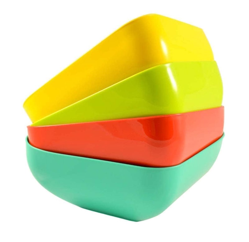 Touchcart 1 Set (Multicolor) Unbreakable Microwave Safe Plastic Mixing Bowls - 4 Pcs Square Serving Bowls for Kitchen, Snacks, Salad, Cake Making (500 ml Each) - Image 2