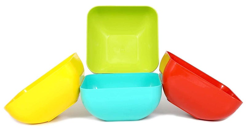 Touchcart 1 Set (Multicolor) Unbreakable Microwave Safe Plastic Mixing Bowls - 4 Pcs Square Serving Bowls for Kitchen, Snacks, Salad, Cake Making (500 ml Each) - Image 1