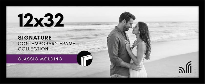 Americanflat 12x32 Picture Frame with Polished Plexiglass - Signature Collection - Gallery-Style Frames Made of Engineered Wood - Photo Frame for Wall Display - Black - Image 1