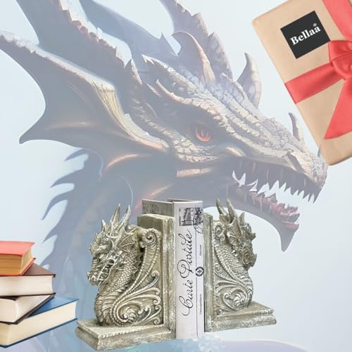 Bellaa 25617 Dragon Bookends Gothic Midieval Castle Mystic Decorative Retro Vintage Book Ends Holder Heavy Stoppers Bookshelf Books Shelves Library Shelf Dividers - Image 3
