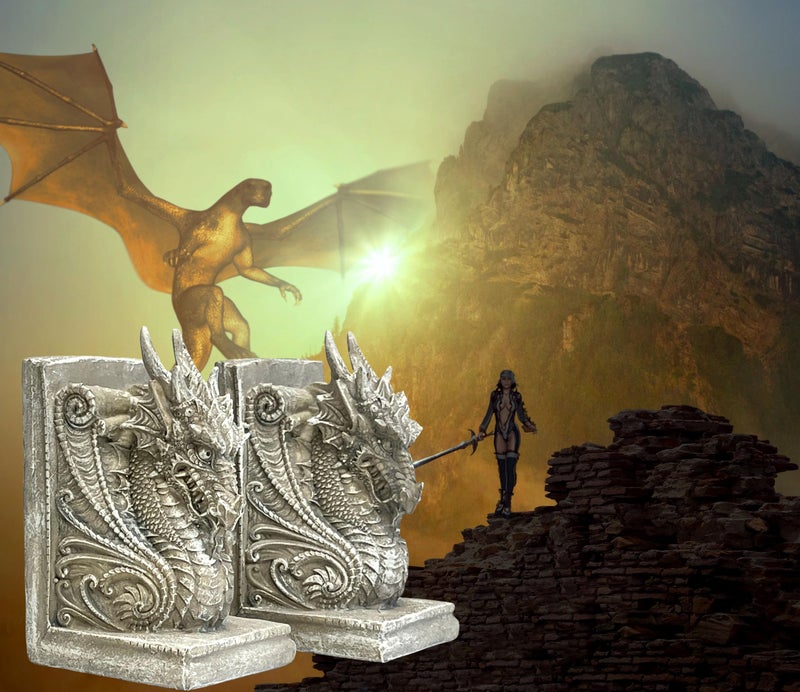 Bellaa 25617 Dragon Bookends Gothic Midieval Castle Mystic Decorative Retro Vintage Book Ends Holder Heavy Stoppers Bookshelf Books Shelves Library Shelf Dividers - Image 4