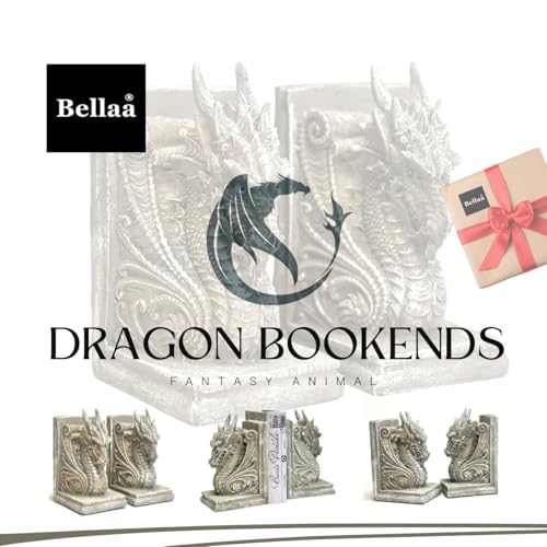 Bellaa 25617 Dragon Bookends Gothic Midieval Castle Mystic Decorative Retro Vintage Book Ends Holder Heavy Stoppers Bookshelf Books Shelves Library Shelf Dividers - Image 2