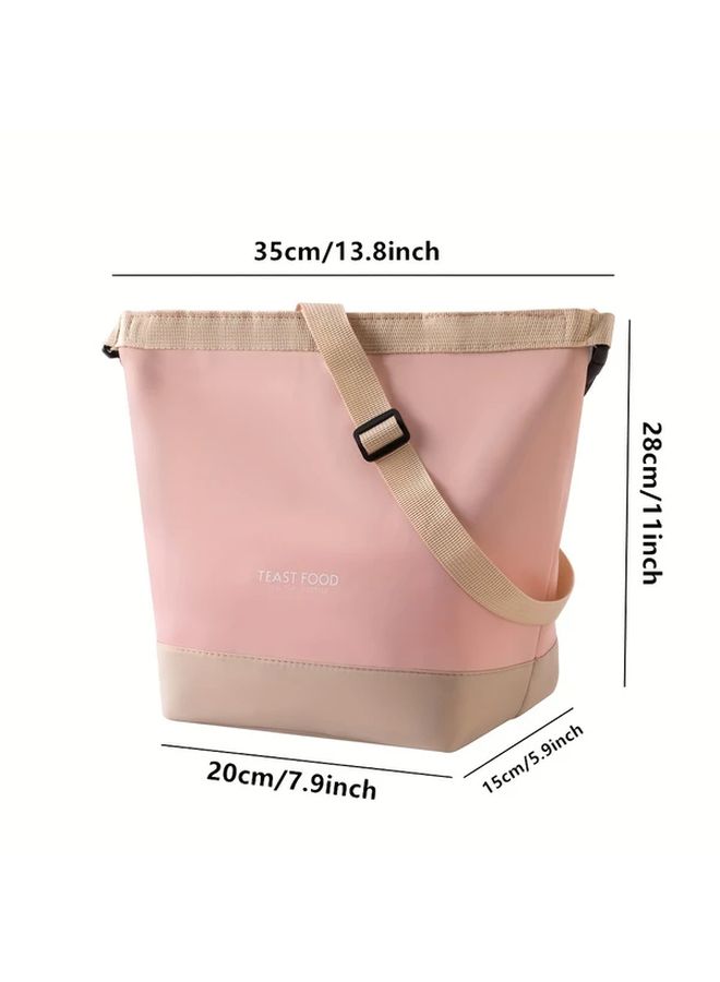 Grey Insulated Lunch Bag With Detachable Strap For Office Picnic Travel - Image 3