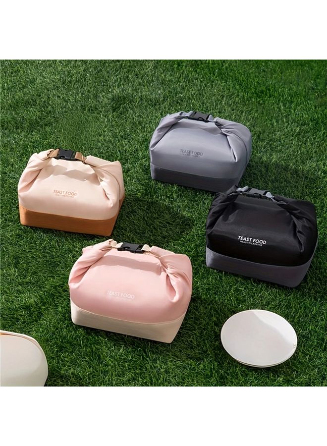 Grey Insulated Lunch Bag With Detachable Strap For Office Picnic Travel - Image 2